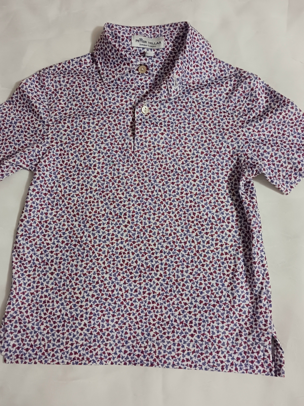 Peter Millar Summer Comfort Floral Polo in White & Red Size XXS (3-4) Like New
